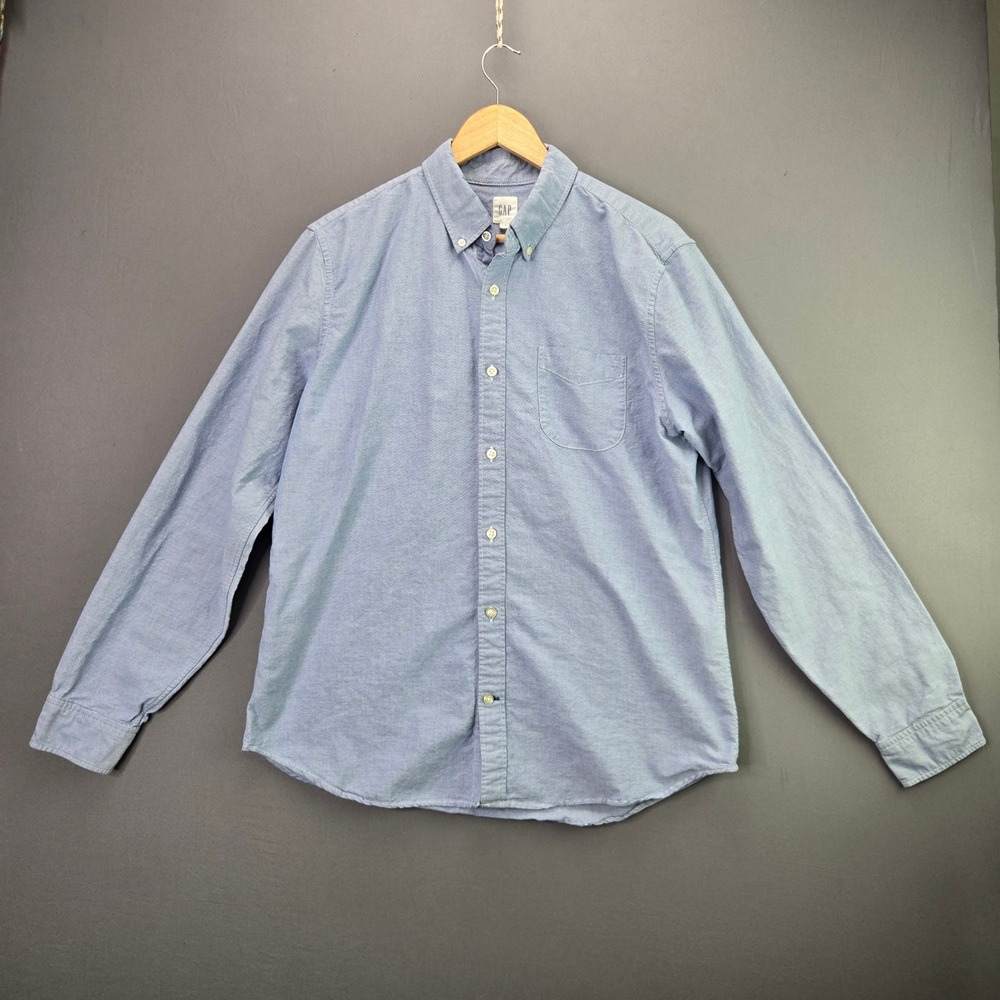 Gap Oxford Button Down Shirt Mens Large Blue Long Sleeve Cotton Pocket 3826